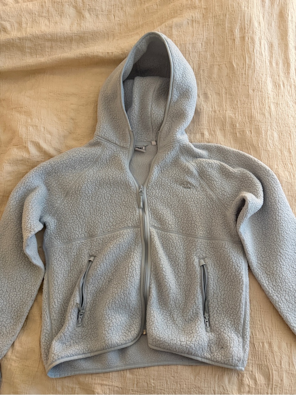TNA/Aritzia Light Blue Hooded Fleece Jacket Size L